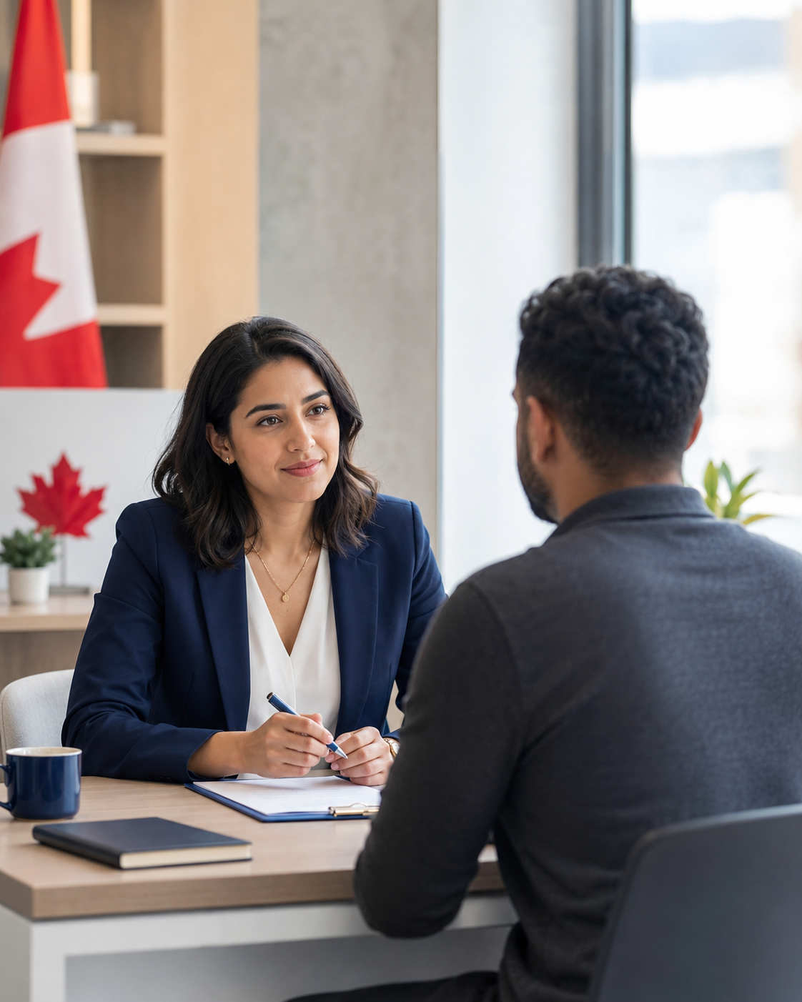 A professional Canadian immigration consultation in a modern office